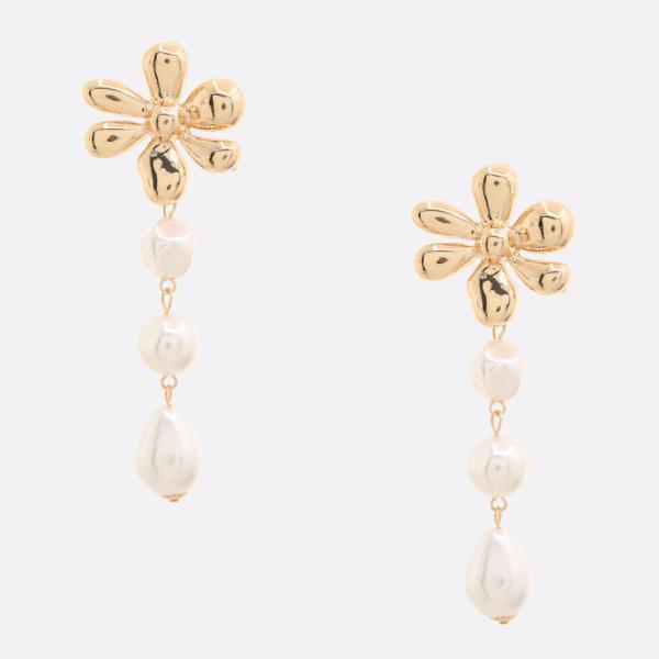 FLOWER PEARL BEAD DANGLE EARRING