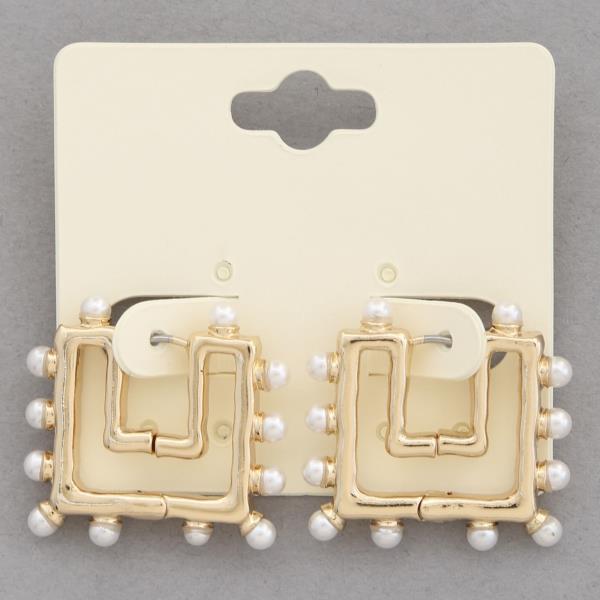 SQUARE PEARL BEAD METAL EARRING