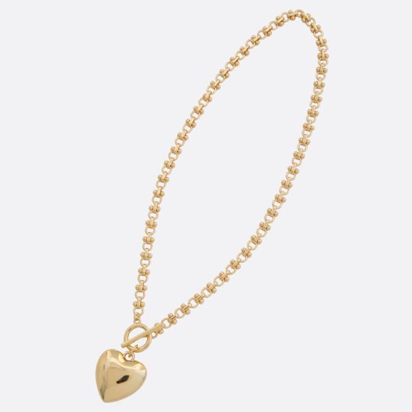 PUFFY HEART PENDANT TOGGLE CLASP METAL NECKLACE