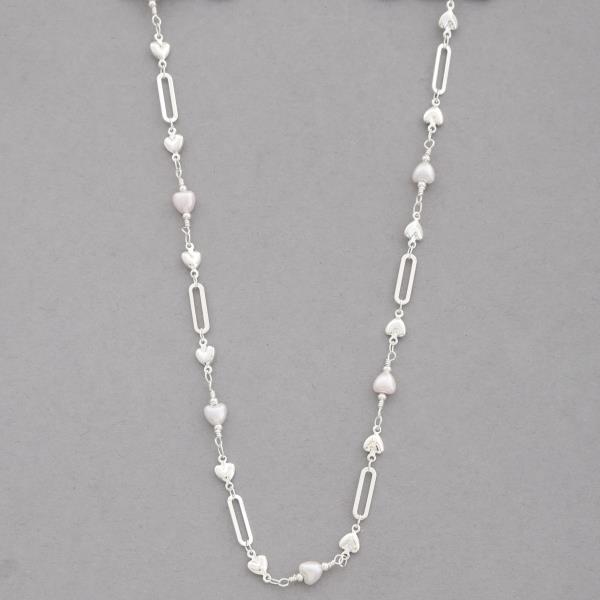 HEART BEAD OVAL LINK METAL NECKLACE