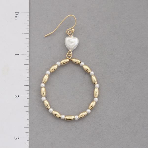 METAL PEARL BEAD ROUND DANGLE EARRING