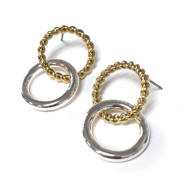 TWO TONE DOUBLE ROUND LINK EARRING