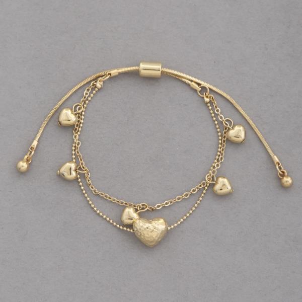 PUFFY HEART CHARM LAYERED BRACELET