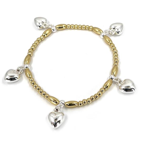 TWO TONE HEART CHARM STRETCH BRACELET