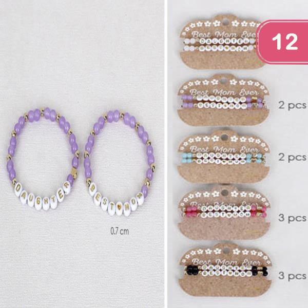 BEST MOM EVER BEAD STRETCH BRACELET (12 UNITS)