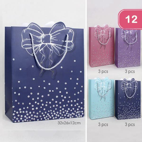 RIBBON PAPER GIFT TOTE SHOPPING BAG (12 UNITS)