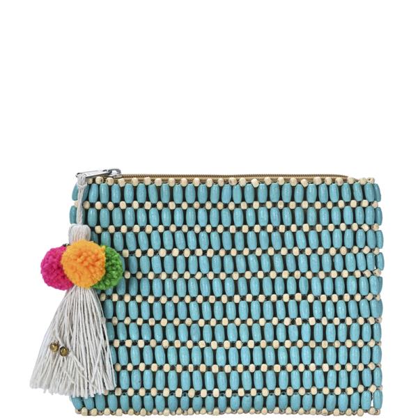 BEADED POM POM TASSEL CLUTCH BAG