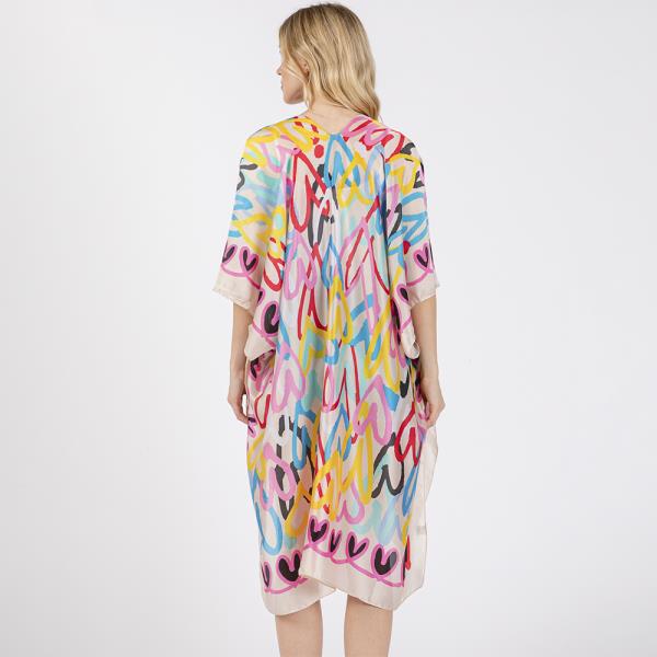 MULTI COLORED HEART PRINT SILKY FEEL KIMONO