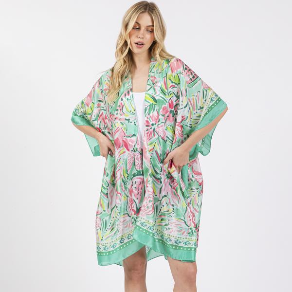 FLOWER PRINT SILKY FEEL KIMONO