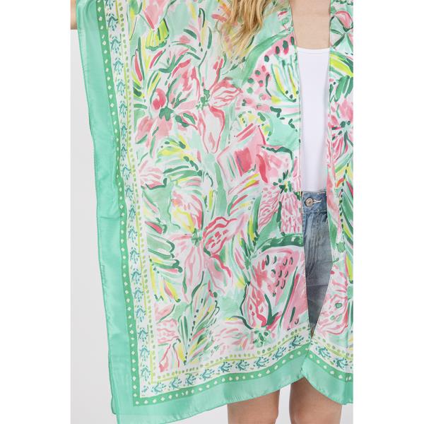 FLOWER PRINT SILKY FEEL KIMONO