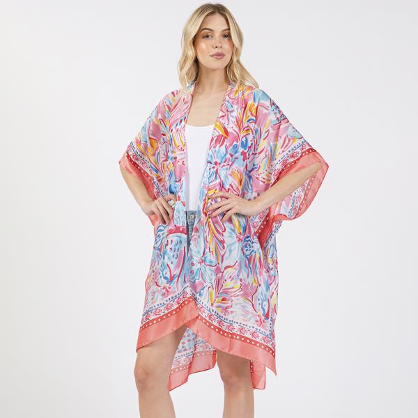 FLOWER PRINT SILKY FEEL KIMONO