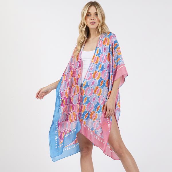 TWO TONES TRIM ABSTRACT PRINT SILKY FEEL KIMONO