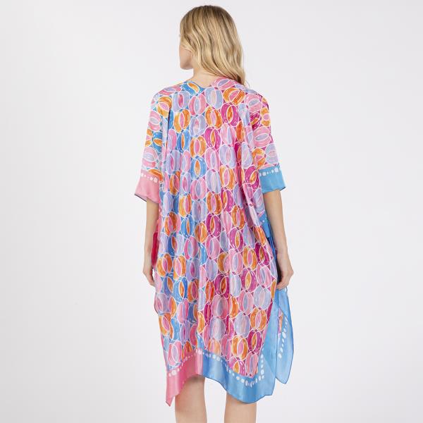 TWO TONES TRIM ABSTRACT PRINT SILKY FEEL KIMONO