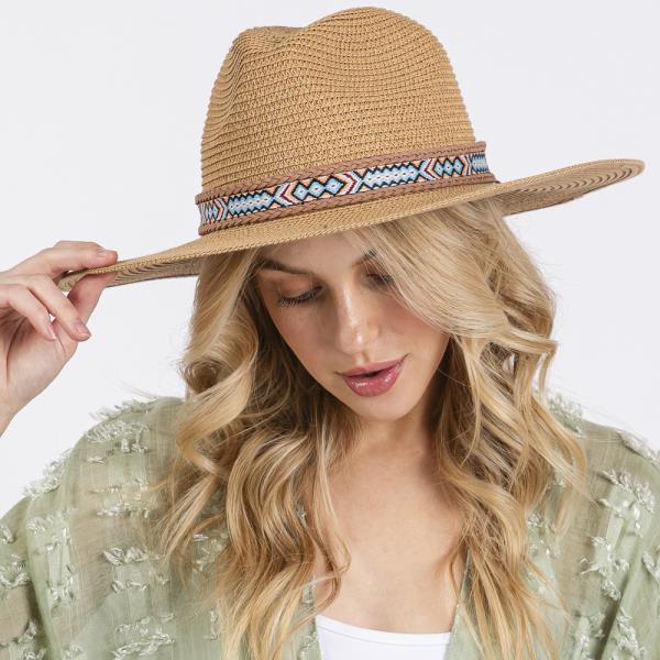 WOVEN BOHO BAND STRAW SUN HAT