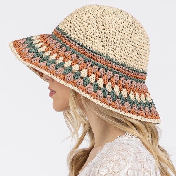 MULTI COLOR STRAW BUCKET HAT