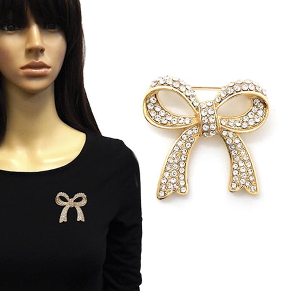 RHINESTONE BOW TIE BROOCH