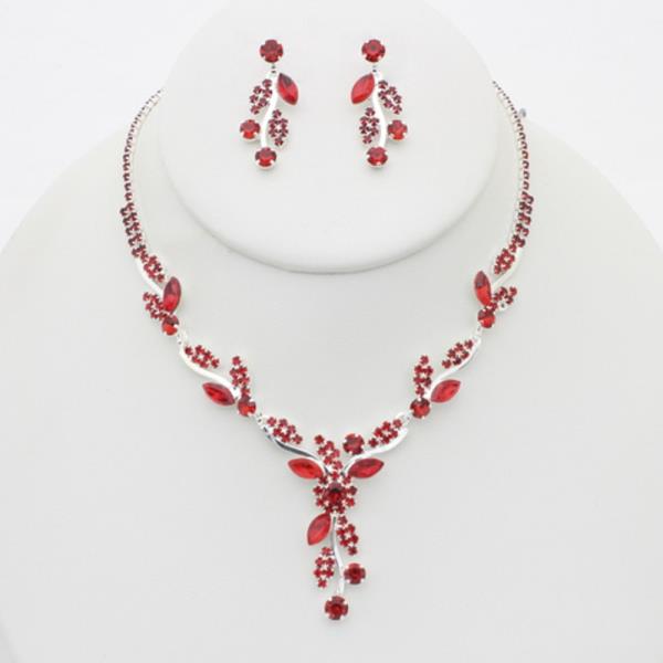 PEARL LEAF RHINESTONE NECKLACE EARRING SET