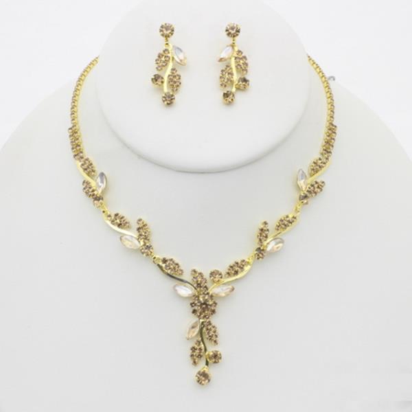 PEARL LEAF RHINESTONE NECKLACE EARRING SET