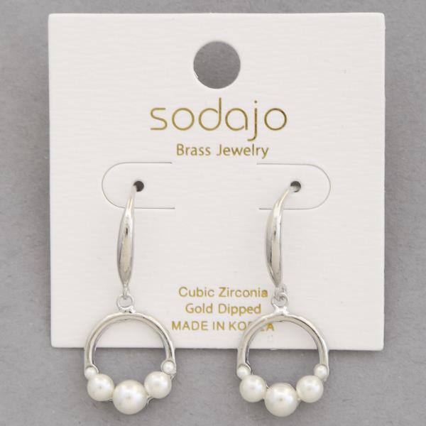 SODAJO PEARL BEAD ROUND GOLD DIPPED DANGLE EARRING