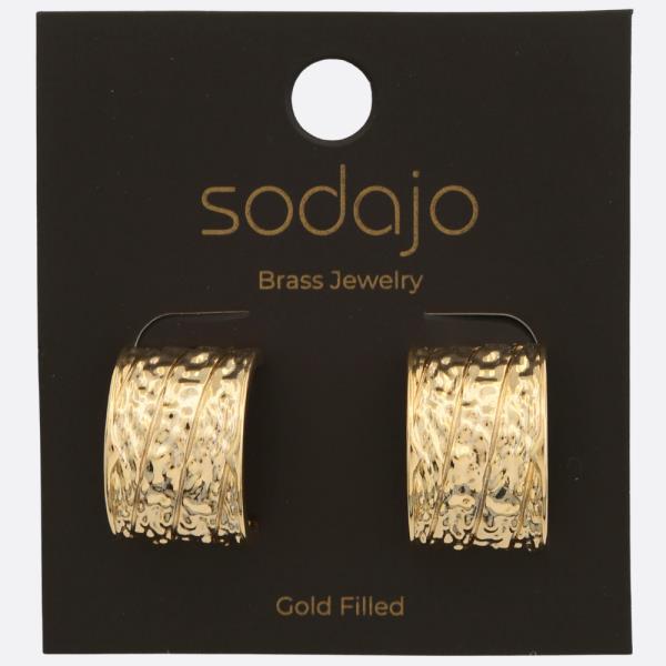 SODAJO TEXTURED WIDE HOOP GOLD FILLED EARRING