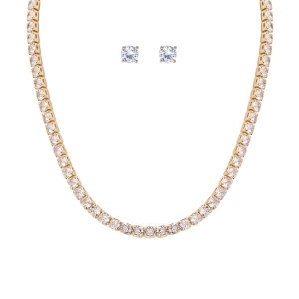 CZ 4MM 1LINE NECKLACE 5MM EARRING SET