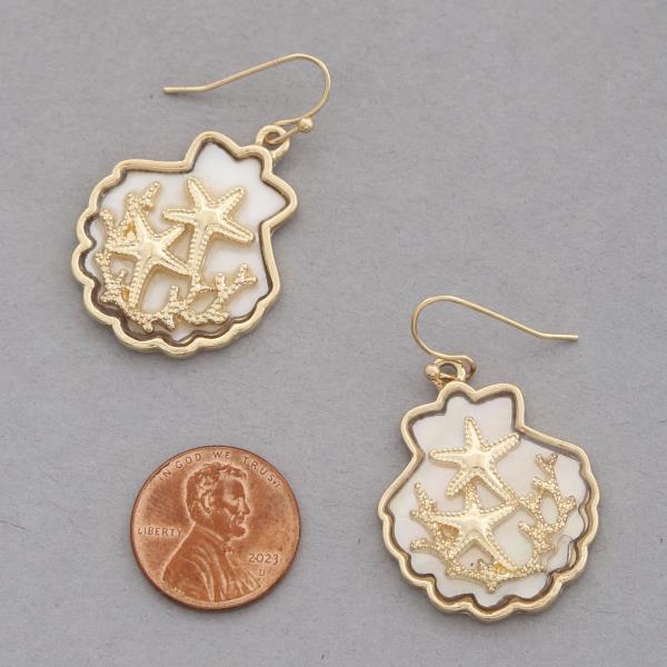 STARFISH SEASHELL DANGLE METAL EARRING