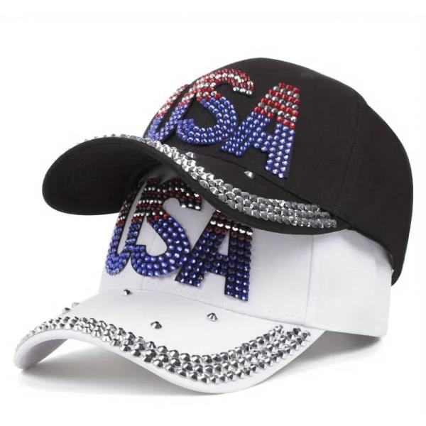 RHINESTONE USA AMERICAN FLAG COLOR FASHION CAP