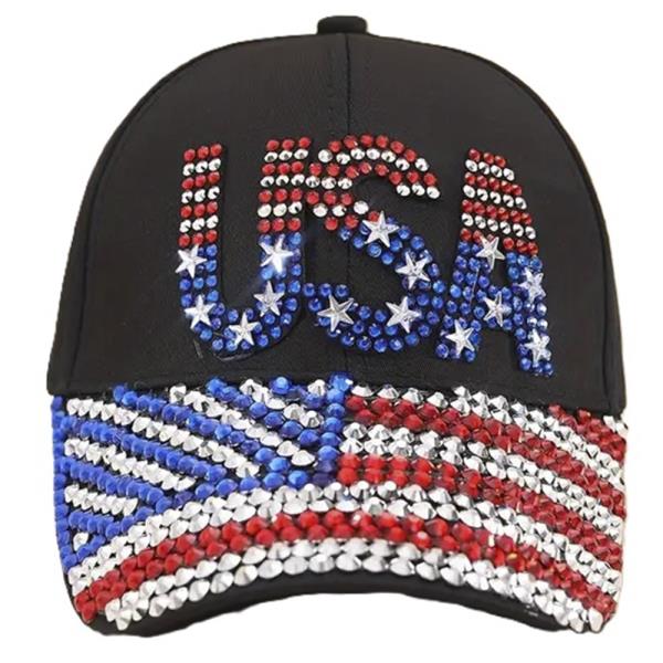 RHINESTONE USA AMERICAN FLAG COLOR FASHION CAP