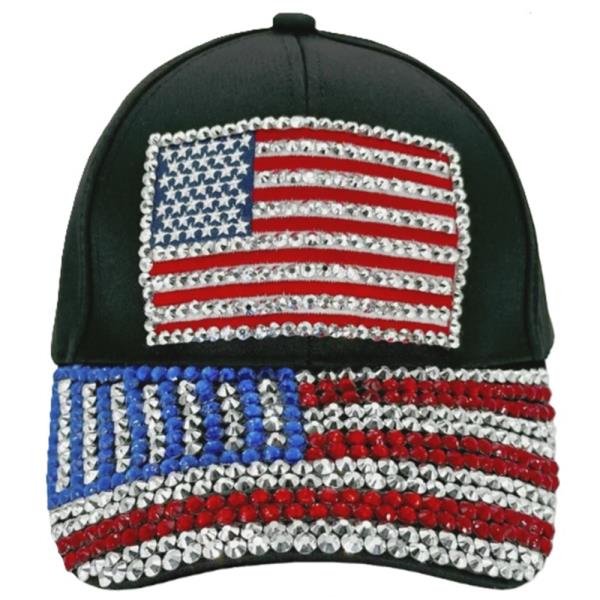 RHINESTONE USA AMERICAN FLAG FASHION CAP