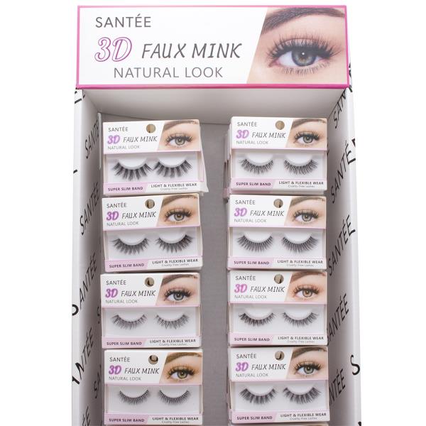 SANTEE 3D FAUX MINK NATURAL LOOK EYE LASHES W DISPLAY SET