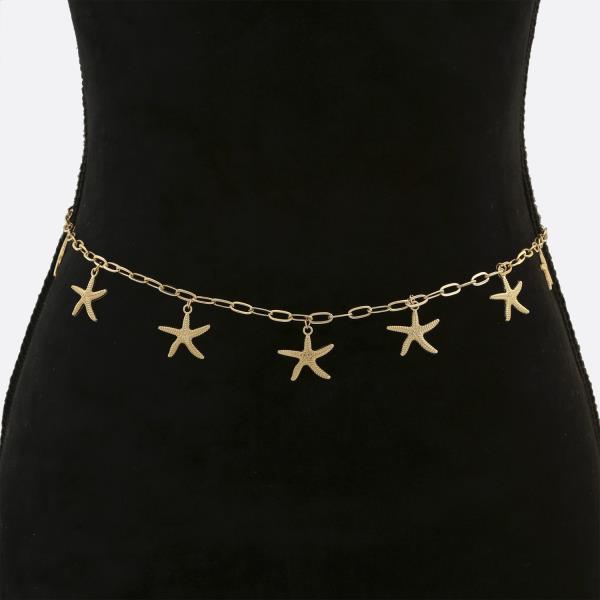 SDJ STARFISH CHARM OVAL LINK METAL BELLY CHAIN BELT