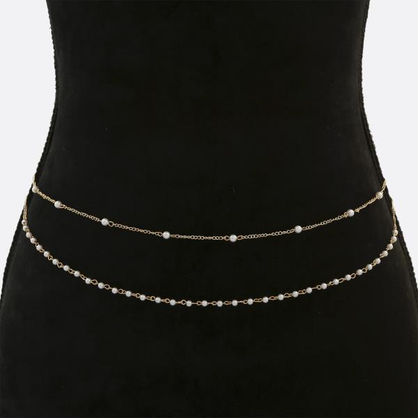 SDJ DAINTY PEARL BEAD LAYERED BELLY CHAIN BELT