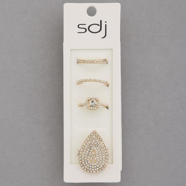 SDJ TEARDROP RHINESTONE ASSORTED RING SET