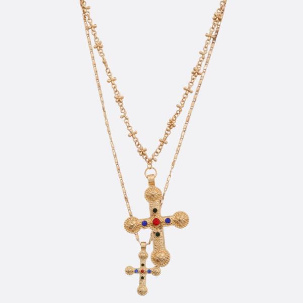 SDJ DOUBLE CROSS PENDANT LAYERED NECKLACE