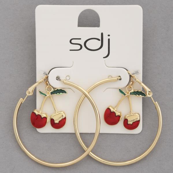 SDJ CHERRY CHARM HOOP LINK EARRING