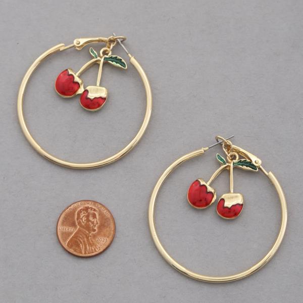 SDJ CHERRY CHARM HOOP LINK EARRING