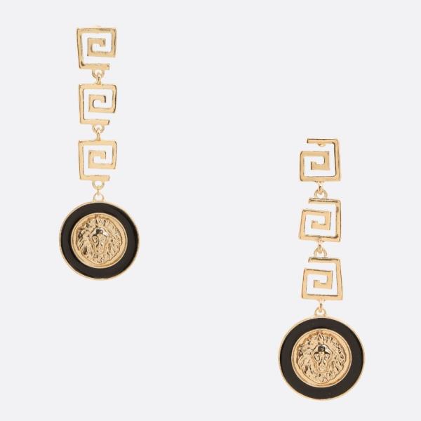 SDJ LION HEAD GREEK PATTERN DANGLE EARRING