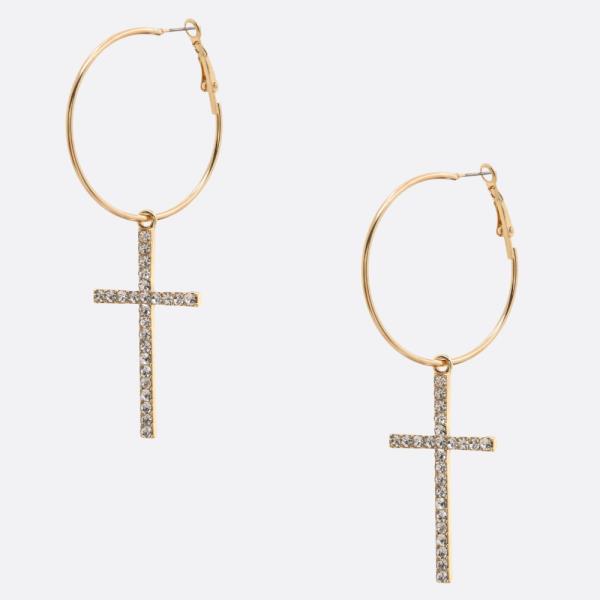 SDJ CROSS RHINESTONE HOOP EARRING