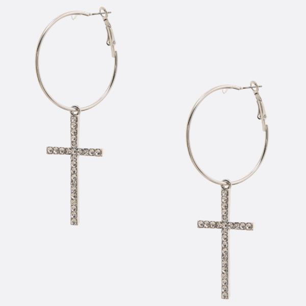 SDJ CROSS RHINESTONE HOOP EARRING