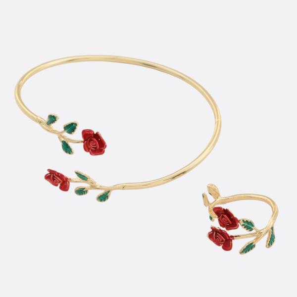 SDJ ROSE FLOWER CUFF BRACELET RING SET