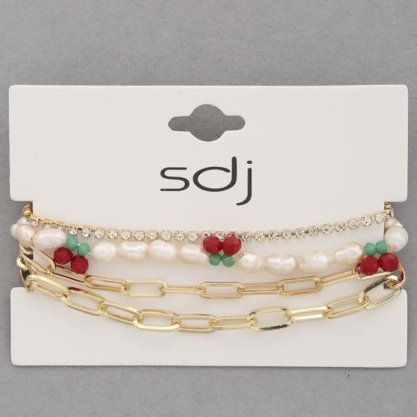 SDJ CHERRY CHARM BEADED BRACELET SET