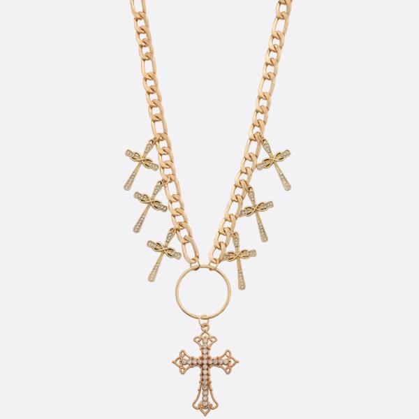 SDJ MULTI CROSS CHARM METAL STATION NECKLACE