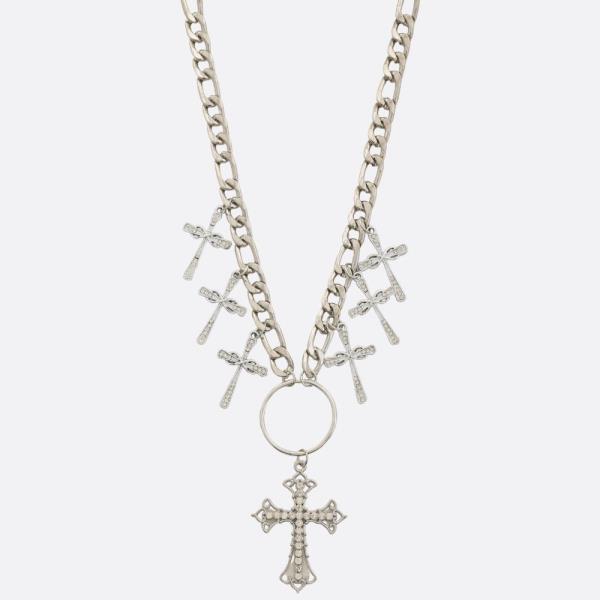 SDJ MULTI CROSS CHARM METAL STATION NECKLACE