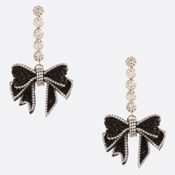 SDK RHINESTONE RIBBON BOW DANGLE EARRING