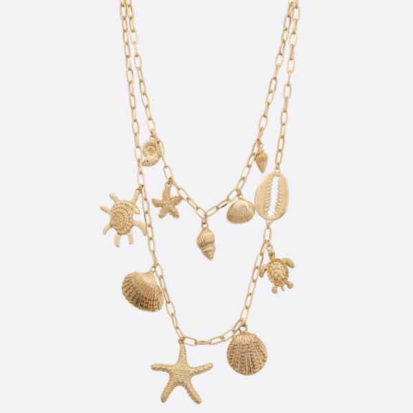 SDJ SEA LIFE MULTI CHARM LAYERED METAL NECKLACE