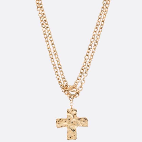 SDJ CROSS PENDANT LAYERED NECKLACE