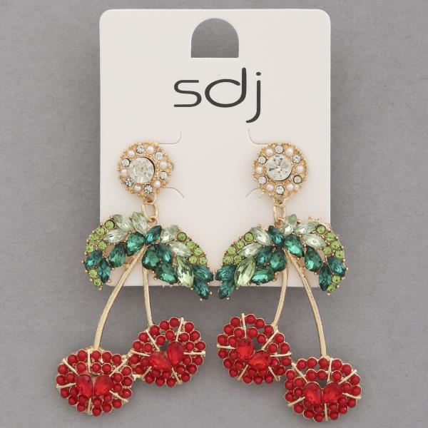 SDJ RHINESTONE CHERRY DANGLE EARRING