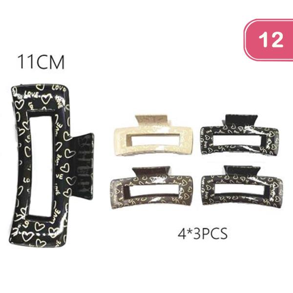 LOVE RECTANGLE HAIR CLAW JAW CLIP (12 UNITS)