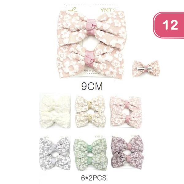 RIBBON HAIR BOW PIN 2 PC SET (12 UNITS)