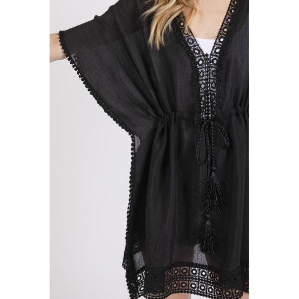 (ONLINE ONLY) CROCHET TRIM AND FRONT DRAWSTRING PONCHO